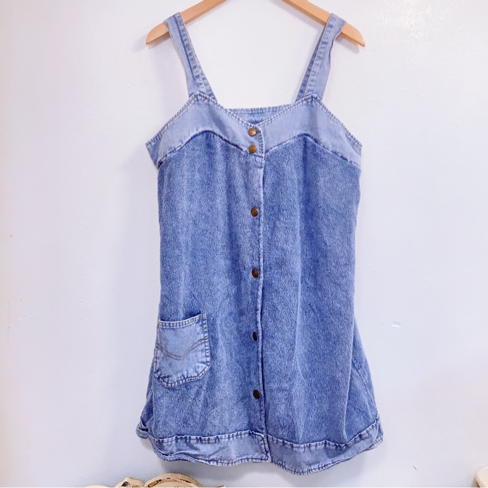 Vintage 90s Delicates Spa Terry Denim Spa Body Wrap Shower Bath Towel Dress